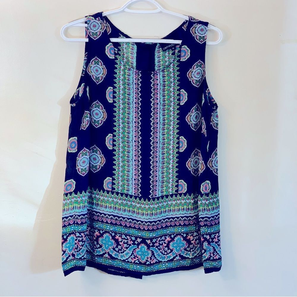Cynthia Rowley Top Sleeveless Blouse Button Up Back Blue Sz Medium Gorgeous